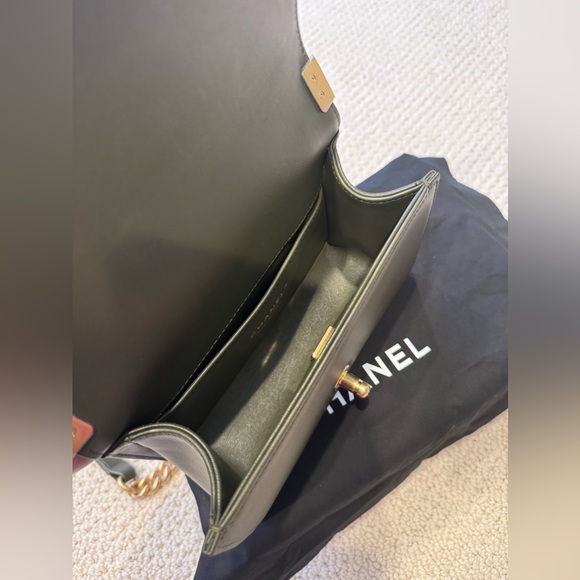 NWT 22K Chanel Small Boy Bag Kaki - Matte Gold Hardware - Picture 10 of 15